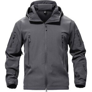 Men's #03-gray Tactical Soft Shell Winter Jacket with Fleece Lining & Hood